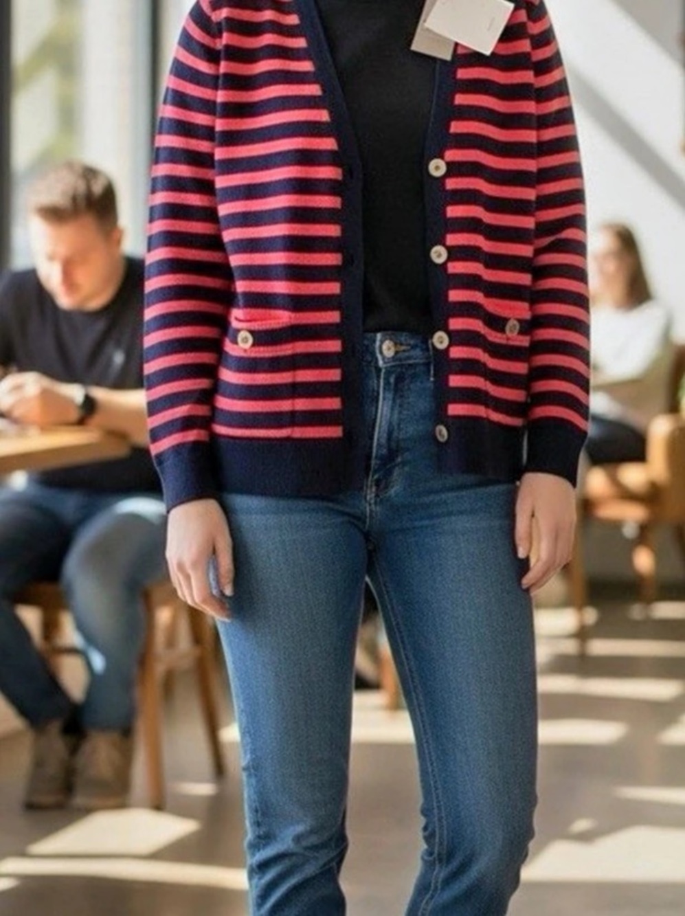 J Jill Collection cardigan Striped Cardigan in Blue & Red Like New Sz S/P